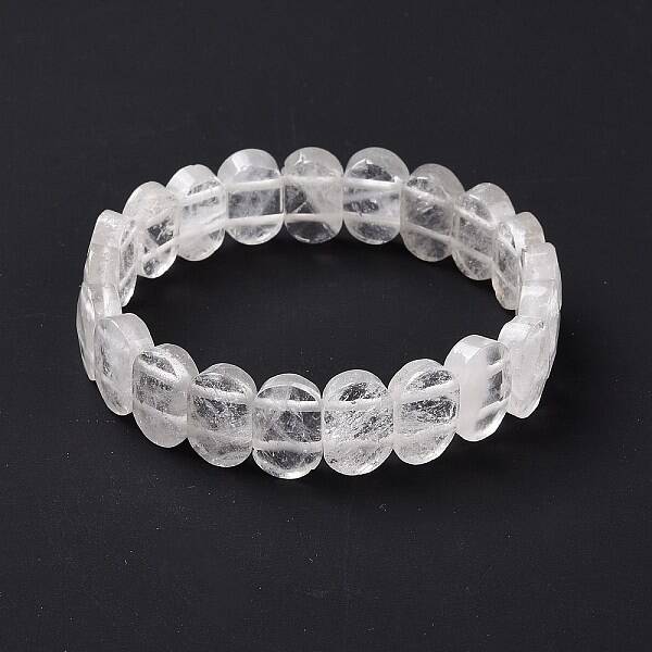 Natural Quartz Crystal Oval Beaded Stretch Bracelet