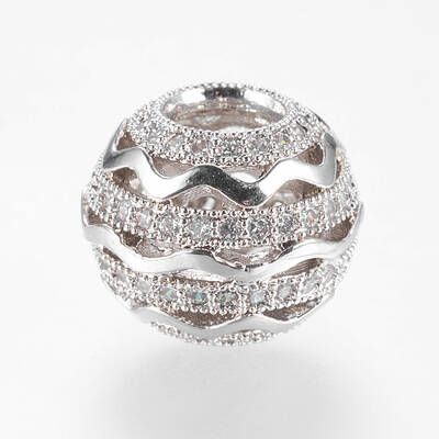 Brass Micro Pave Cubic Zirconia Beads