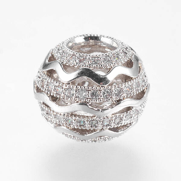 Brass Micro Pave Cubic Zirconia Beads