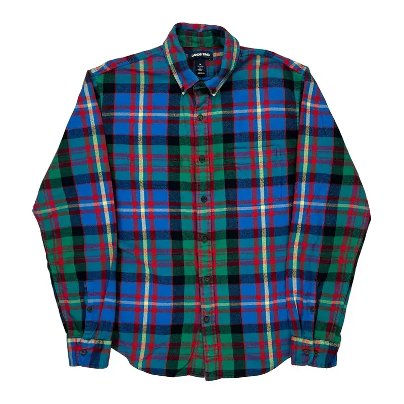 Tailored Fit Lands End Checked Shirt - Medium Multicoloured Cotton