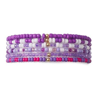 6Pcs Glass Seed & Brass Beaded Stretch Bracelets Set