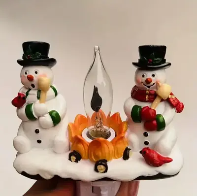 2024 Snowman/dwarf Bonfire Flickering Night - 3D Flameless Candle Design for Cozy Bedroom Ambiance, Plug-In Resin Decor lig...