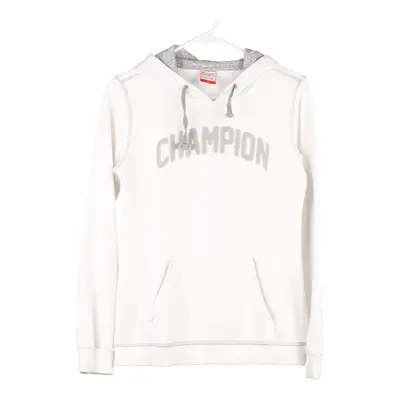 Champion Spellout Hoodie - Medium White Cotton