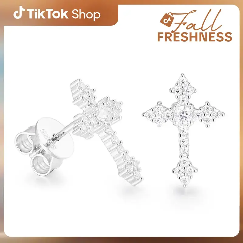 【#E235】UCCIYO Synthetic Moissanite Earrings Women's 925 Sterling Silver Cross Earrings Men's Hip Hop Jewelry Party Gifts ...