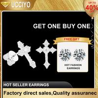 【#E235】UCCIYO Synthetic Moissanite Earrings Women's 925 Sterling Silver Cross Earrings Men's Hip Hop Jewelry Party Gifts ...