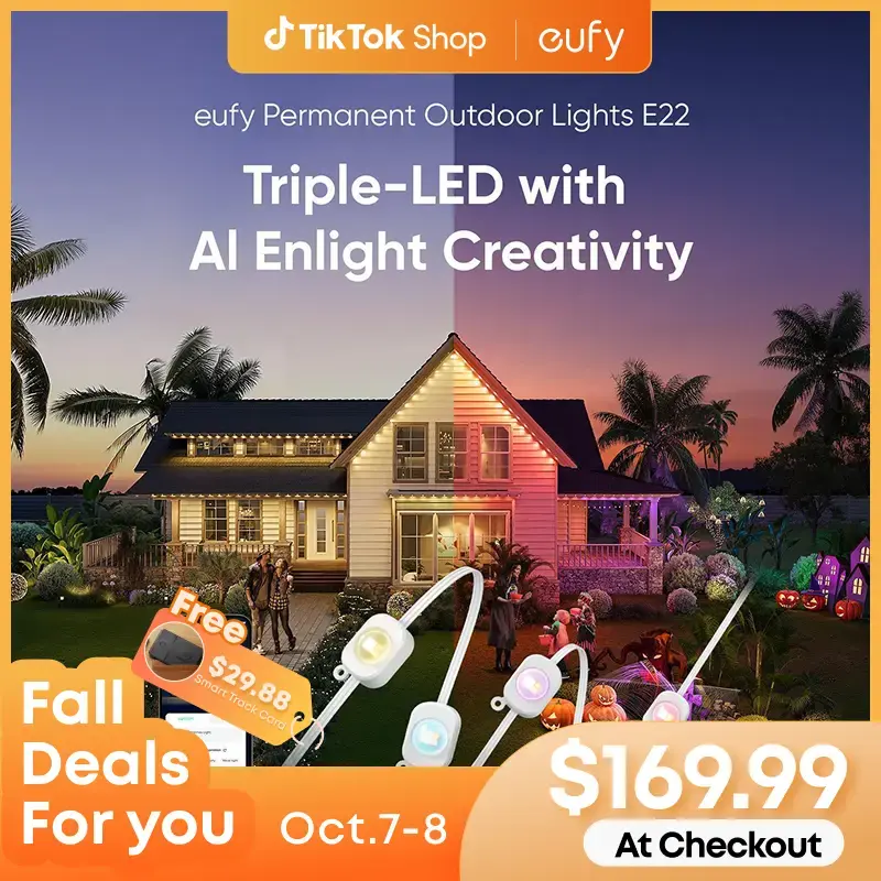 【Exclusive Bundle】eufy Security Permanent Outdoor Lights E22 100ft With 60 Triple-LED Lights Smart RGBWW Lights Daily and...