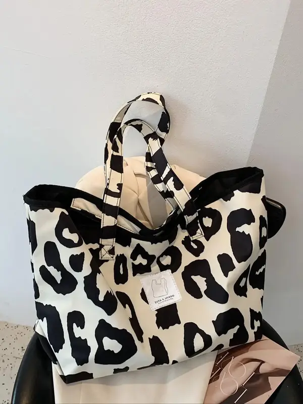1 Piece Fashion Leopard Print Tote Bag, Large Capacity Shoulder Bag For Women, Commuting Carrying Bag College Style Student O...