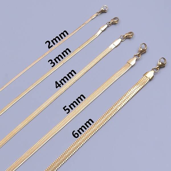 1-2MM Unisex 304 Stainless Steel Flat Snake Chains Necklaces