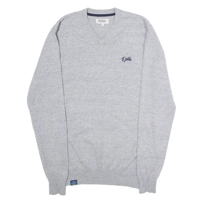 DIESEL Mens Jumper Grey V-Neck Tight Knit S