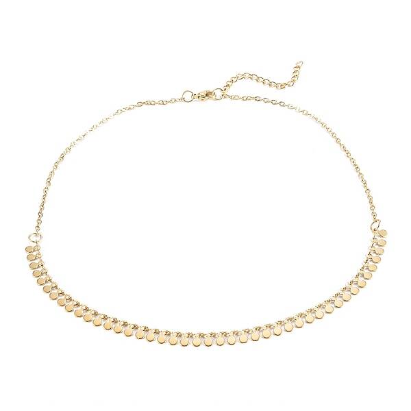 PVD Vacuum Plating 304 Stainless Steel Flat Round Pendant Necklaces
