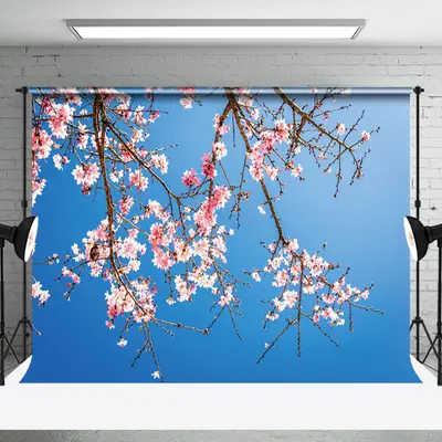 Aperturee Cherry Blossom Tree Sky Intricate Branches Backdrop | Photo Studio Background | Photography Cloth Backdrop | Backdr...