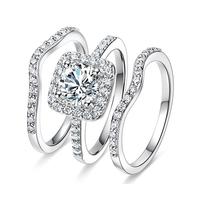 GEMSME 1.5 CT Round Cut Classic Three-in-One 3 Pieces Set Halo Wedding Engagement Promise Eternity Ring for Women Mother Day ...