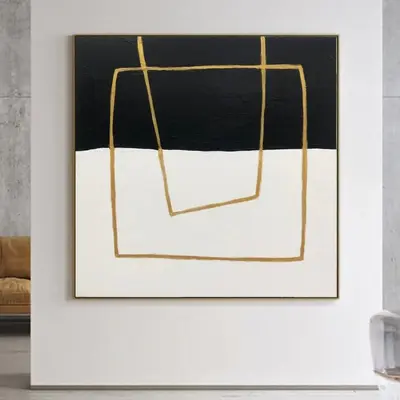 Original Abstract Black And White Paintings On Canvas Minimalist Art Textured Painting Golden Lines Art Modern Wall Art | DIV...