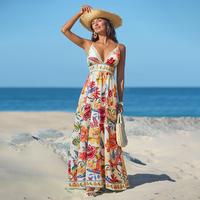 CUPSHE Vibrant Oasis Tropical Maxi Dress Plunging Neckline and Sleeveless Sundress Back Zip Closure Casual Summer Beach Outfi...