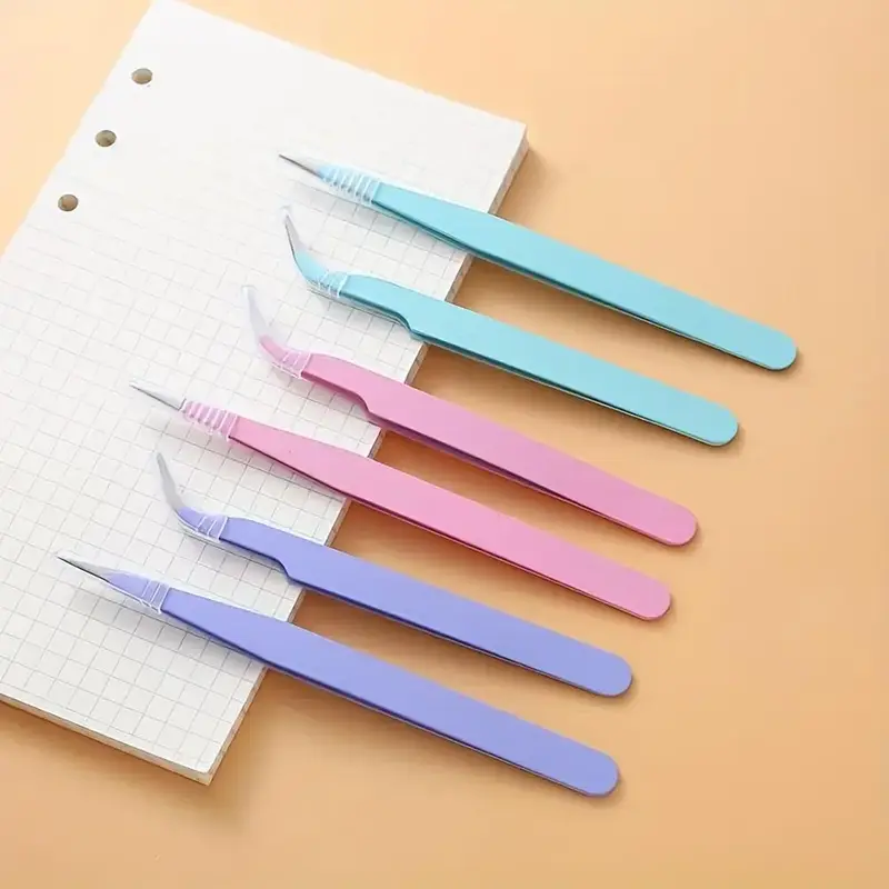 Random Color Straight & Curved Pointed Tweezers, 2 Counts/set Diamond Arts Colorful Painting Tool, DIY Needlework Tool