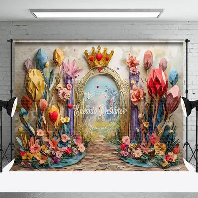 Aperturee Artist Floral Arch Wonderland Valentines Day Backdrop, 3X2FT(1MX0.6M), 14 USD, valentines day backdrops, ENHD2J57-M