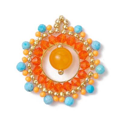 Dyed Natural Magnesite & Malaysia Jade & Glass Seed Beaded Woven Pendants