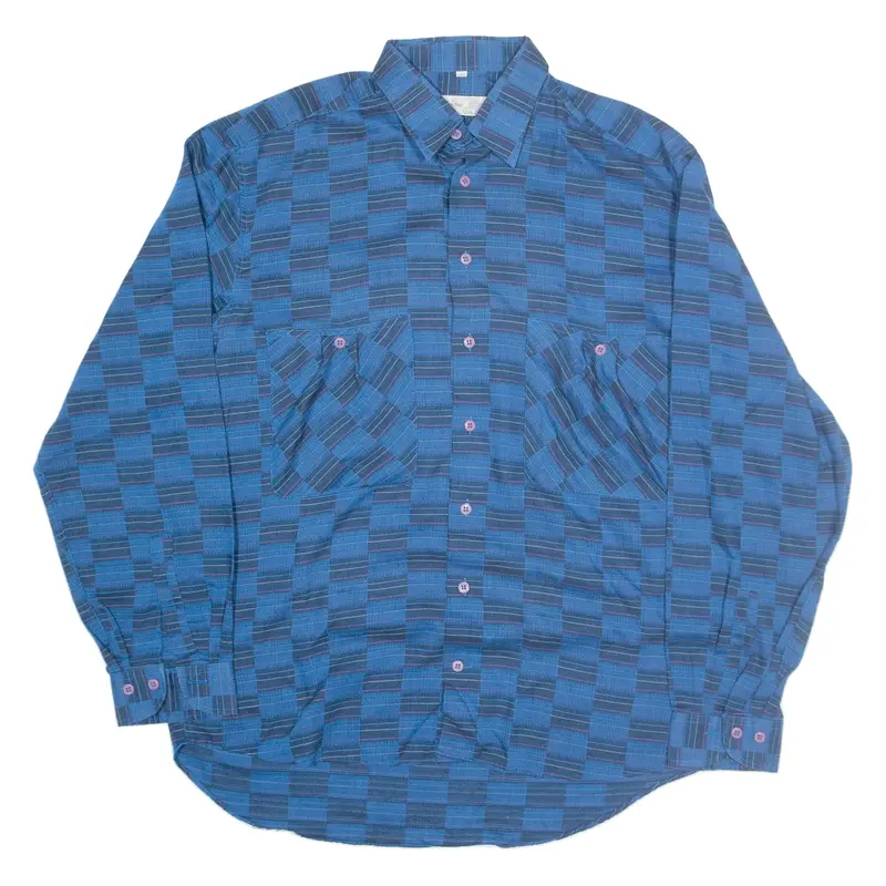 Shirt Blue Crazy Pattern Long Sleeve Mens L