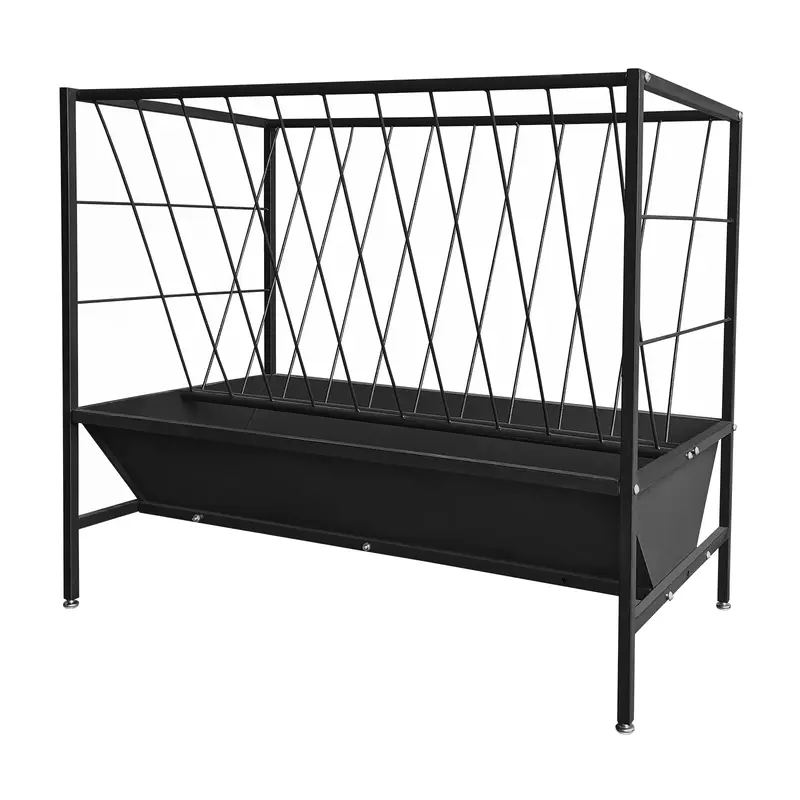 Garvee Heavy Duty 2-in-1 Livestock Hay and Grain Feeder Set – Durable Steel Multi-Sided Trough, 45 Gallon Hay Rack with 24 ...