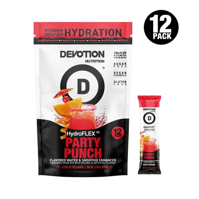 Devotion Nutrition HydroFLEX Vitamin Infused Hydration | 12-PK Party Punch, Water Flavors, Powdered Drink Mix, Dye Free