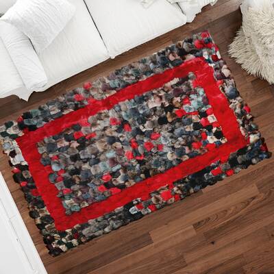 Genuine Multicolor Fox Fur Rug with Red Frame