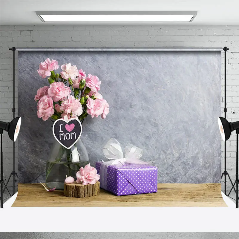 Pink Floral Gift Grey Abstract Mothers Day Backdrop - Aperturee