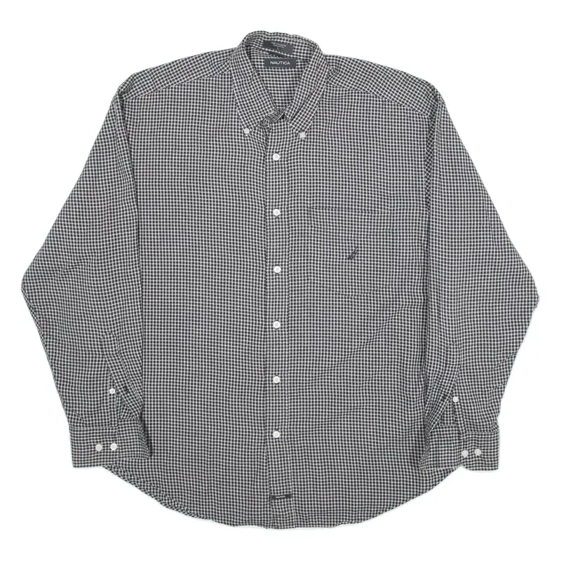 NAUTICA Flannel Shirt Black Check Long Sleeve Mens L