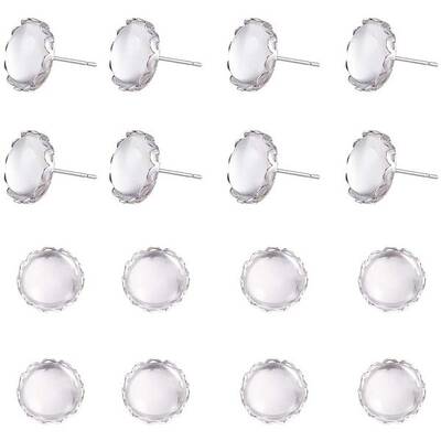 30 pcs 12mm Flat Round Brass Stud Earring Cabochon Setting Post Cup with 30 pcs 12mm Clear Glass Cabochons for Earring DIY Je...