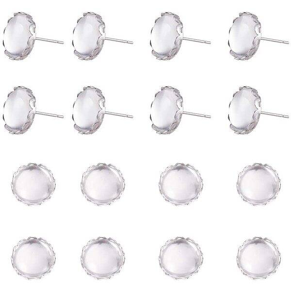30 pcs 12mm Flat Round Brass Stud Earring Cabochon Setting Post Cup with 30 pcs 12mm Clear Glass Cabochons for Earring DIY Je...