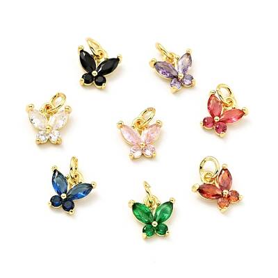 Rack Plating Brass Inlaid Cubic Zirconia Charms