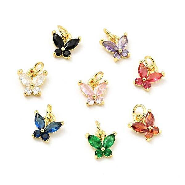 Rack Plating Brass Inlaid Cubic Zirconia Charms