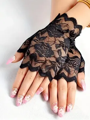 Valentine's Day Proposal Hollow out Floral Lace Fingerless Gloves, Elegant Fashion Gloves for Wedding Party, Casual Elastic ...