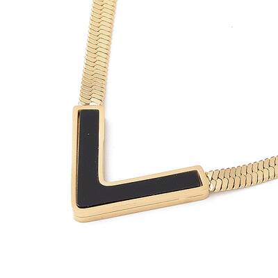 Ion Plating(IP) Synthetic Shell Initial Letter V Pendant Necklace
