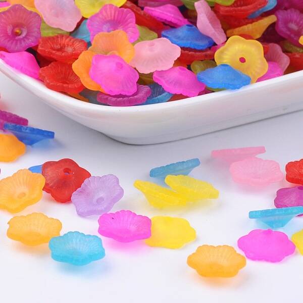 Mixed Frosted Flower Shaped Transparent Acrylic Bead Caps