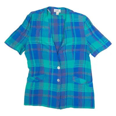 LADY FASHION Womens Printed Top Blue V-Neck Viscose Check M