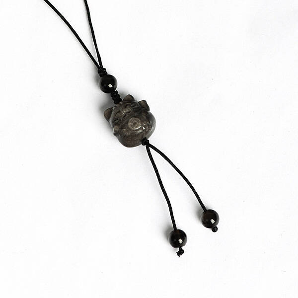 Natural Silver Obsidian Pendant for Mobile Phone Strap