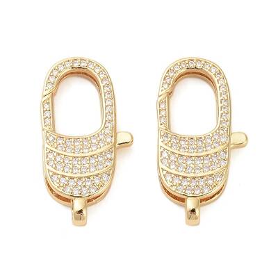 Oval Brass Micro Pave Clear Cubic Zirconia Lobster Claw Clasps