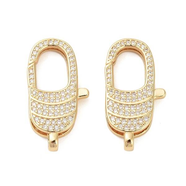 Oval Brass Micro Pave Clear Cubic Zirconia Lobster Claw Clasps
