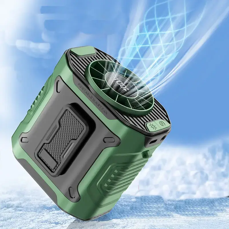 Waist Fan, Portable Clip-on Wearable Belt, Lightweight 1 Mini Personal Fan, LED Display 100-speed FM with Flashlight Illumina...