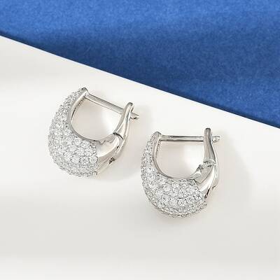 Oval Brass Micro Pave Clear Cubic Zirconia Hoop Earrings