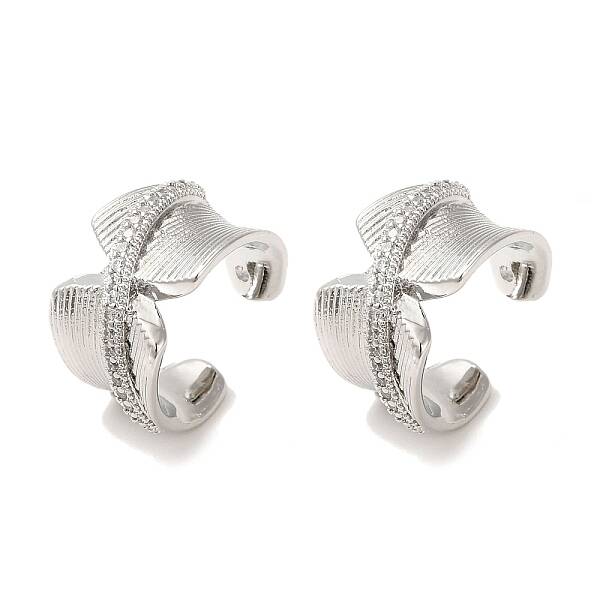 Rack Plating Brass Micro Pave Clear Cubic Zirconia Cuff Earrings for Women