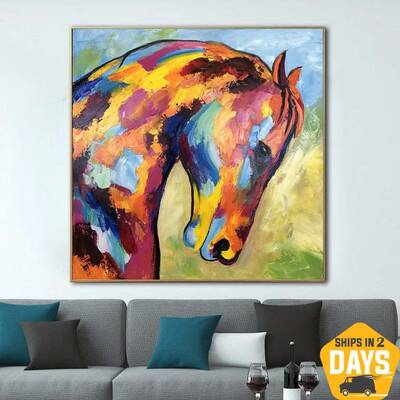 Abstract Horse Paintings On Canvas Colorful Textured Painting Animal Modern Painting Creative Wall Decor | RAINBOW HORSE 32&q...