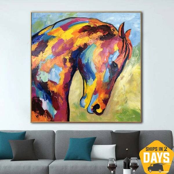Abstract Horse Paintings On Canvas Colorful Textured Painting Animal Modern Painting Creative Wall Decor | RAINBOW HORSE 32&q...