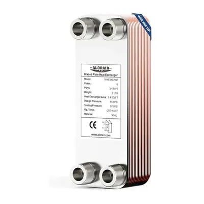 ALORAIR 3x8 Heat Exchanger with 3/4 MPT Port,316L Stainless Steel Water to Water Brazed Plate Heat Exchanger - 16 Plates