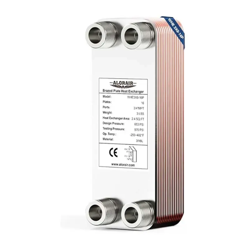 ALORAIR 3x8 Heat Exchanger with 3/4 MPT Port,316L Stainless Steel Water to Water Brazed Plate Heat Exchanger - 16 Plates