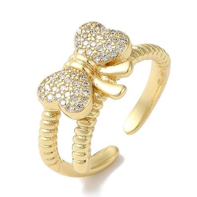 Bowknot Brass Micro Pave Clear Cubic Zirconia Open Cuff Rings for Women