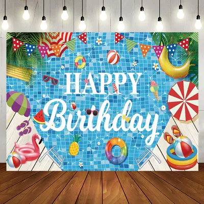 Summer Palm Swimming Pool Parasols Birthday Backdrop - Aperturee