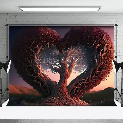 Red Love Tree Outdoor Photography Backdrop At Sunset - Aperturee