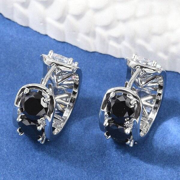 Brass Black Cubic Zirconia Hoop Earrings