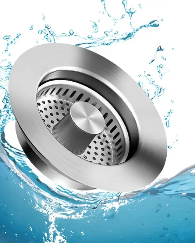 3 in 1 Kitchen Sink Drain Strainer, 304 Stainless Steel Anti-Rust Pop-Up Sink Drain, Fast Drainage Odor Filter, Fits US Stand...